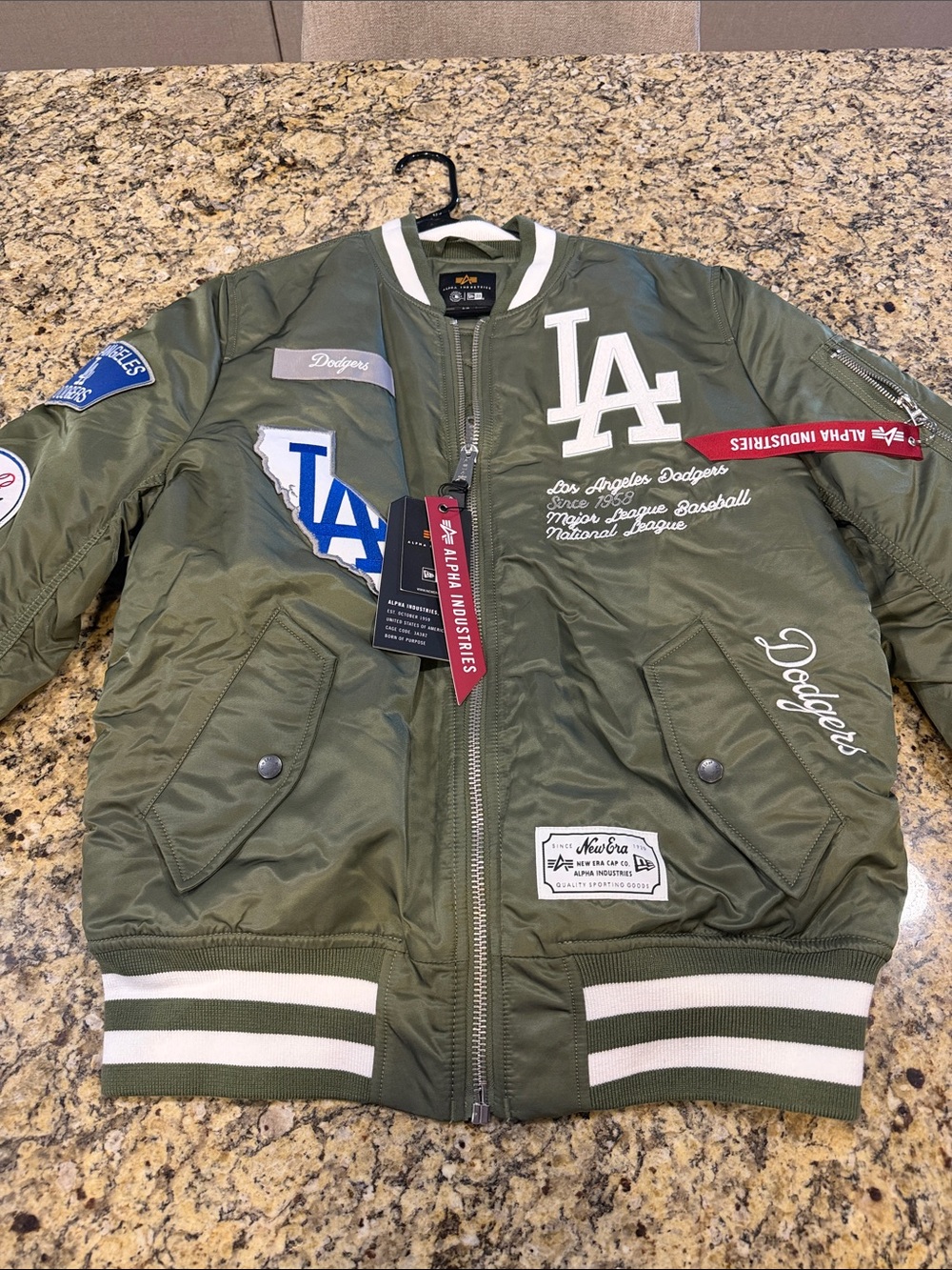 Alpha Olive Los Angeles Dodgers Patch Bomber Jacket